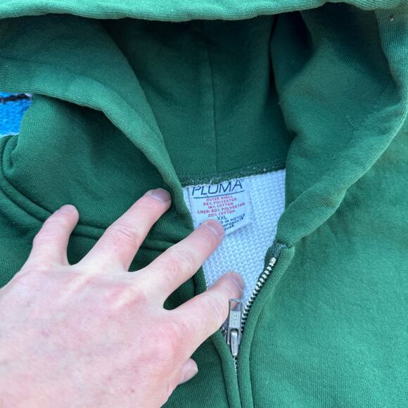 Vintage 90's Pluma Blank Green Thermal Lined Zip Up Hoodie Sweatshirt Sz 2XL XXL - Picture 3 of 9